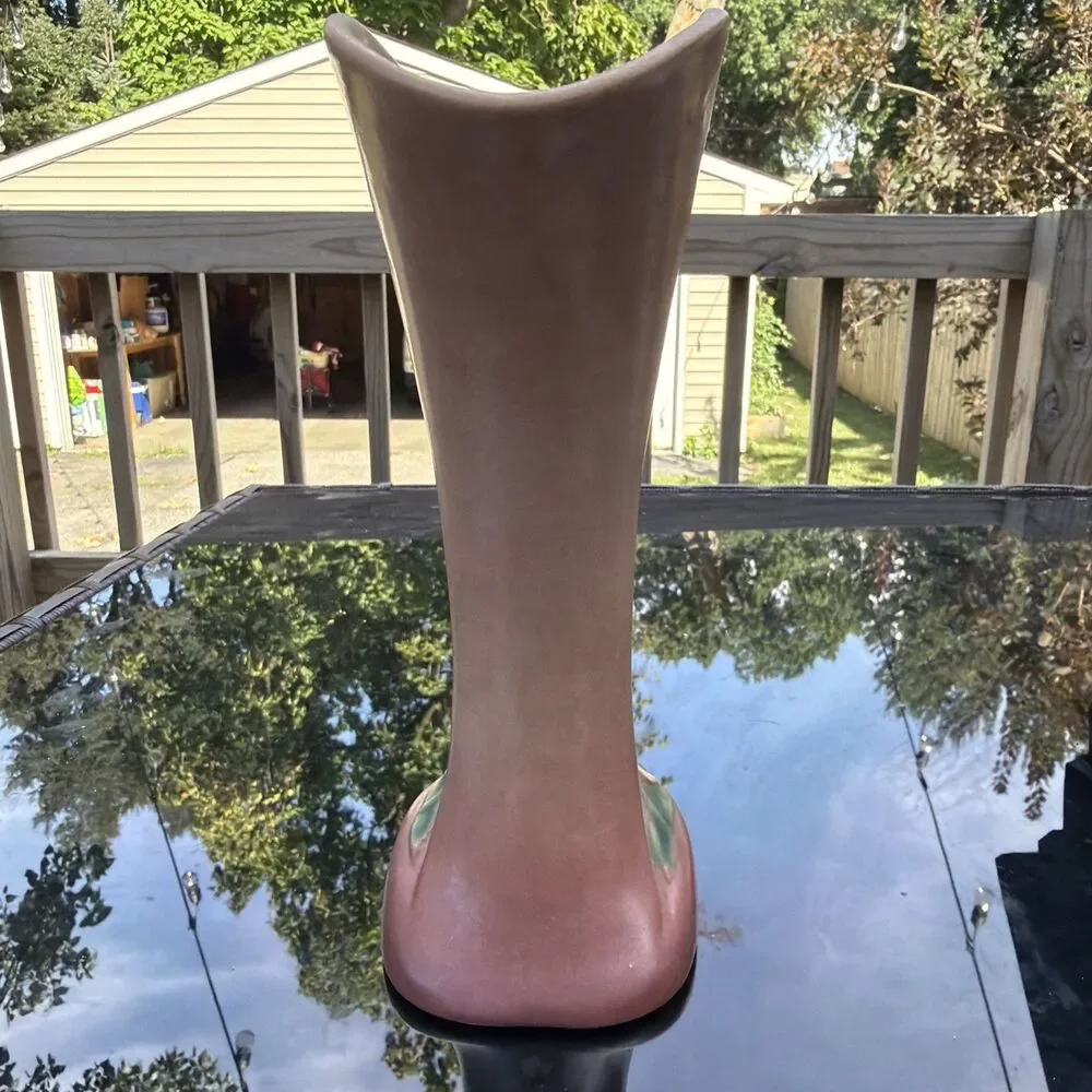 Vintage Roseville Pottery Mock Orange Pink Vase Cornucopia Shape 973-8